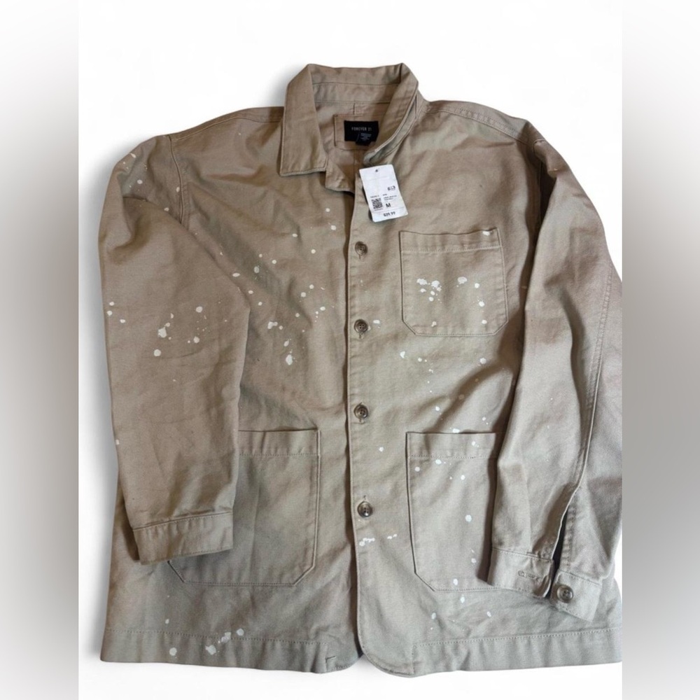 Forever 21 Men's Beige Jacket with Artistic Splatter